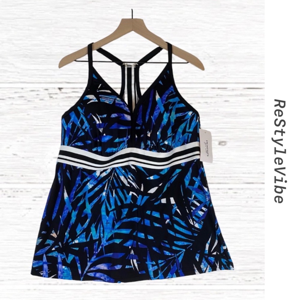 SWIMSUITS FOR ALL Women’s Size 16 Tankini Swimsuit Bikini Tropical Pattern